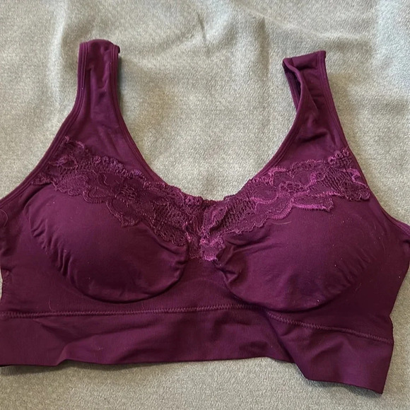 2 New Rhonda Shear Bras - Purple Seamless with Lace & Mesh Dot Pin-Up  Red, XL - Picture 3 of 4